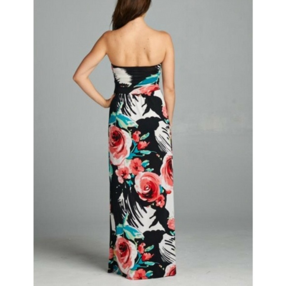 Rose Print Maxi Dress Stretch Fitted Waist EASTER! - Picture 5 of 6